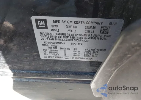 2022 Chevrolet Trailblazer Fwd Lt from USA, damaged, VIN KL79MPS20NB140545